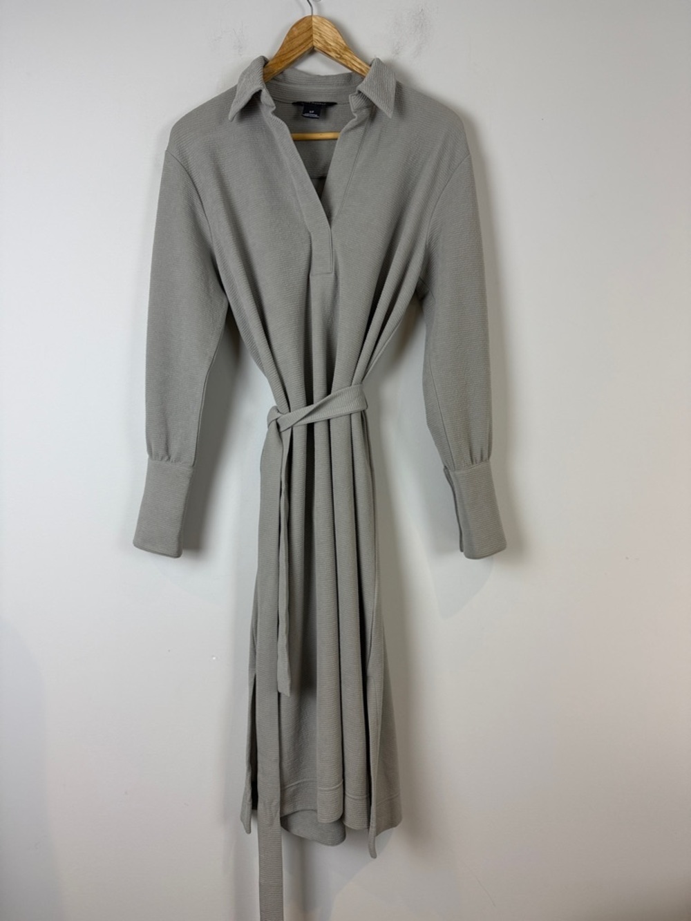 Club Monaco Ribbed Collared Belted Midi Dress - Picture 2 of 8